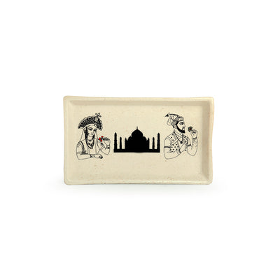 'Daawat-e-Taj' Handcrafted Ceramic Snacks Serving Platter (Microwave Safe)