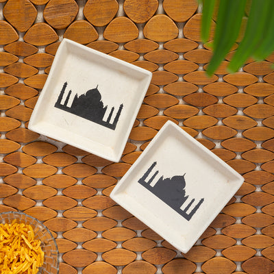 Daawat-e-Taj' Handcrafted Ceramic Snacks Serving Platters (Small) (Set of 2 | Microwave Safe)
