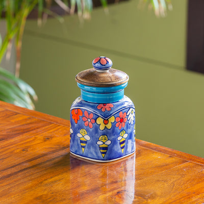 The Bee Collective' Hand-painted Ceramic Multi-Purpose Storage Jar & Container (Airtight | 270 ML)