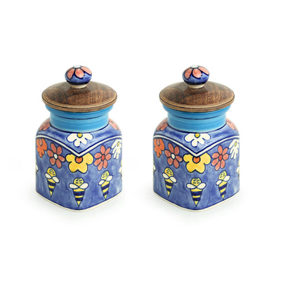 The Bee Collective' Hand-painted Ceramic Multi-Purpose Storage Jars & Containers (Airtight | Set of 2 | 270 ML)