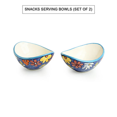 The Bee Collective' Hand-painted Ceramic Serving Bowls (Set Of 2 | 220 ML | Microwave Safe)