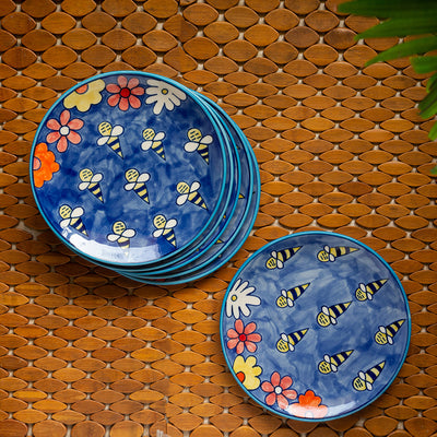 The Bee Collective' Hand-painted Ceramic Dinner Plates (Set Of 6 | Microwave Safe)