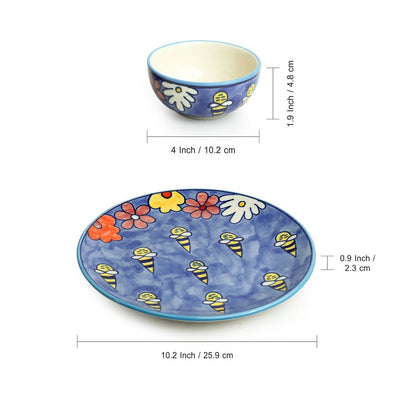 The Bee Collective' Hand-painted Ceramic Dinner Plate With Katoris (3 Pieces | Serving For 1 | Microwave Safe)
