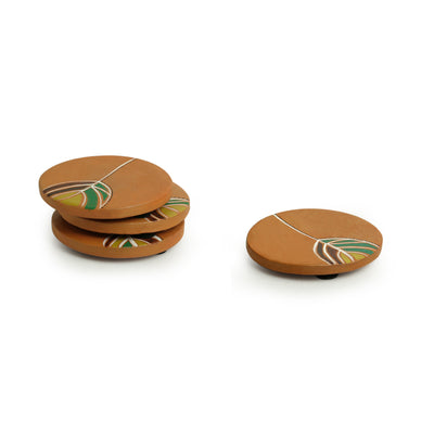 'Shades of a Leaf' Hand-Painted Terracotta Coasters (Set of 4)