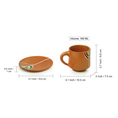 Shades of a Leaf' Hand-Painted Terracotta Coffee & Tea Cup With Saucer (single Serve | 160 ml)