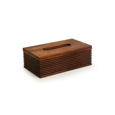 'Ripples of Wood' Handcrafted Tissue Box Holder In Sheesham Wood