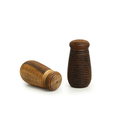 Ripples of Wood' Handcrafted Salt & Pepper Shakers In Mango & Sheesham Wood (Set of 2 | 50 ML)