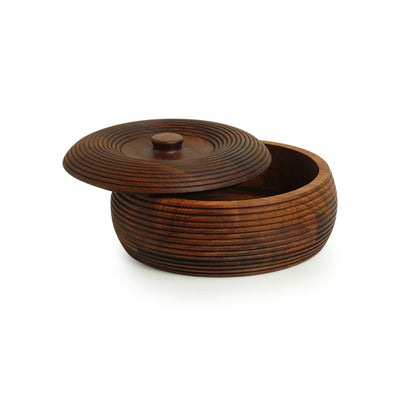 'Ripples of Wood' Handcrafted Chapati Box With Lid In Sheesham Wood (1350 ML)