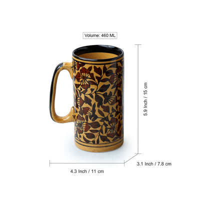 Mughal Floral' Hand-painted Ceramic Milk & Beer Mugs (Set of 2 | 460 ML | Microwave Safe)