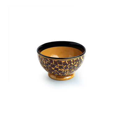 Mughal Floral' Hand-painted Ceramic Serving Bowls (Set of 2 | 520 ML | Microwave Safe)