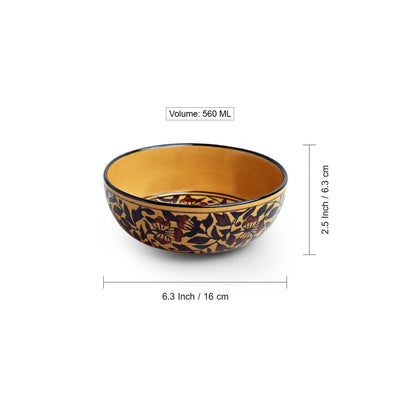 Mughal Floral' Hand-painted Ceramic Serving Bowls (Set of 2 | 560 ML | Microwave Safe)