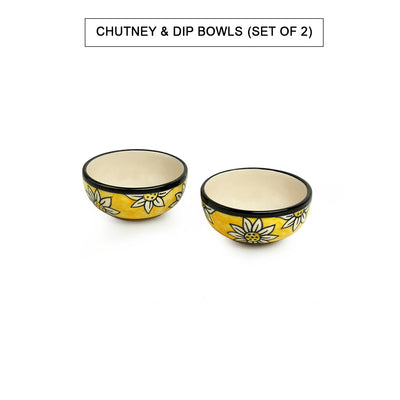 Californian Sunflowers' Hand-Painted Ceramic Chutney & Dip Bowl (Set of 2 | 100 ML)
