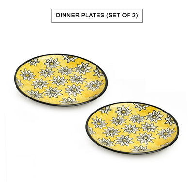 Californian Sunflowers' Hand-Painted Ceramic Dinner Plates (Set Of 2 | 10 Inches)