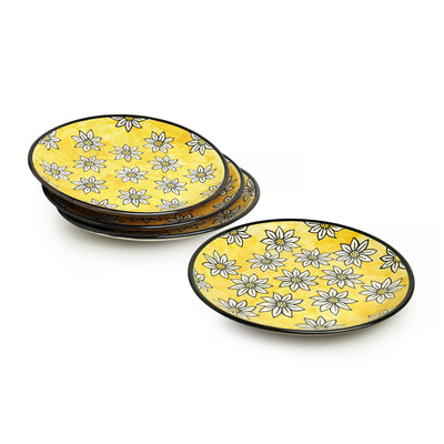 Californian Sunflowers' Hand-Painted Ceramic Dinner Plates With Dinner Katoris (8 Pieces | Serving for 4)