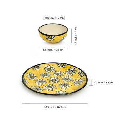 Californian Sunflowers' Hand-Painted Ceramic Dinner Plates With Dinner Katoris (8 Pieces | Serving for 4)