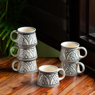 Arabian Nights' Hand-Painted Ceramic Tea & Coffee Cups (Set of 6 | 170 ML | Microwave Safe)