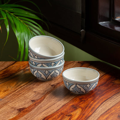 Arabian Nights' Hand-Painted Ceramic Dinner Bowls/Katoris (Set of 4 | 180 ML | Microwave Safe)