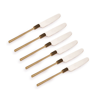 'Graceful Enigma' Hand-Crafted Butter Knives In Stainless Steel & Brass (Set of 6)