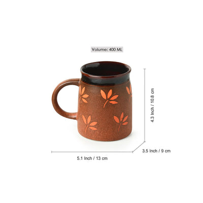 Leaf Sips' Hand-Painted & Handglazed Studio Pottery Coffee & Tea Mug In Ceramic (400 ML | Microwave Safe)