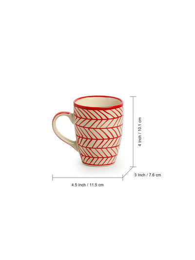 Red Chevrons' Hand-Painted Ceramic Tea & Coffee Mugs (Set of 2 | 260 ML | Microwave Safe)