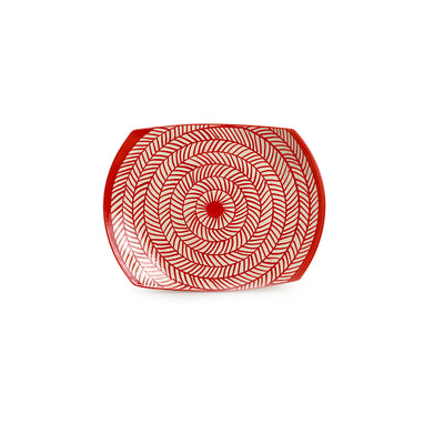 Red Chevrons' Hand-Painted Ceramic Serving Platters (Set Of 2 | Microwave Safe)