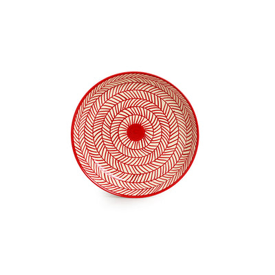 Red Chevrons' Hand-Painted Ceramic Dinner Plates (Set Of 1 | 9 Inches | Microwave Safe)