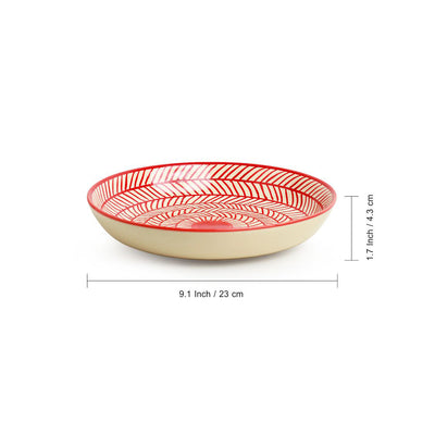 Red Chevrons' Hand-Painted Ceramic Dinner Plates (Set Of 1 | 9 Inches | Microwave Safe)
