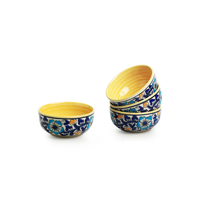 Badamwari Bagheecha' Hand-Painted Ceramic Dinner Bowls/Katoris (Set of 4 | 220 ML | Microwave Safe)