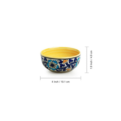 Badamwari Bagheecha' Hand-Painted Ceramic Dinner Bowls/Katoris (Set of 6 | 220 ML | Microwave Safe)