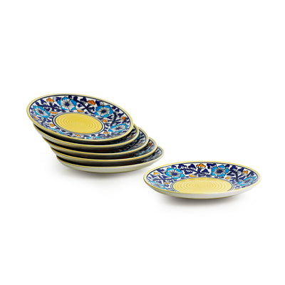 Badamwari Bagheecha' Hand-Painted Ceramic Side/Quarter Plates (Set of 6 | Microwave Safe)