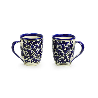 Badamwari Bagheecha-2' Hand-painted Ceramic Coffee & Tea Mugs (Set of 2 | 240 ML | Microwave Safe)