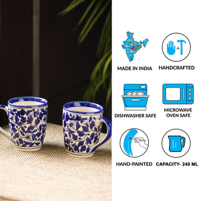 Badamwari Bagheecha-2' Hand-painted Ceramic Coffee & Tea Mugs (Set of 2 | 240 ML | Microwave Safe)