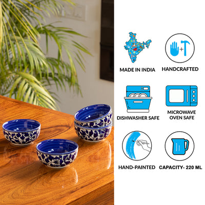 Badamwari Bagheecha-2' Hand-painted Ceramic Dinner Bowls/Katoris (Set of 4 | 220 ML | Microwave Safe)