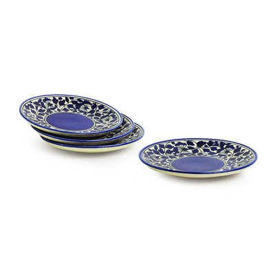 Badamwari Bagheecha-2' Hand-painted Ceramic Side/Quarter Plates (Set of 4 | Microwave Safe)