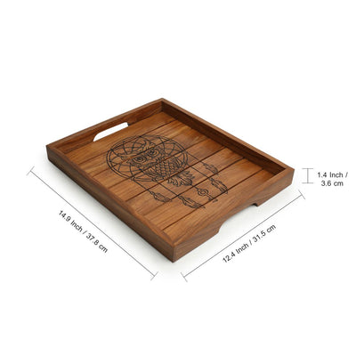 'Wise Owl' Hand-Carved Serving Tray In Sheesham Wood