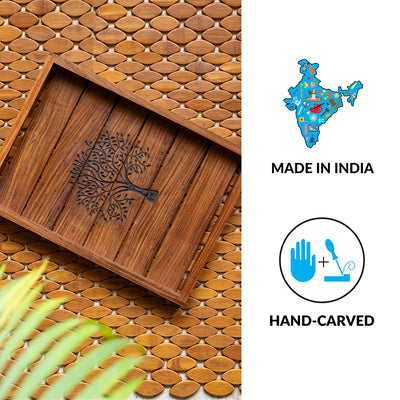 'Tree of Life' Hand-Carved Serving Tray In Sheesham Wood