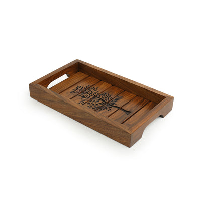 'Lush Trees' Hand-Carved Serving Tray In Sheesham Wood