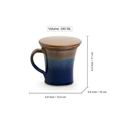 Morning Musts' Handcrafted Studio Pottery Green Tea Filter Mug (Handcrafted | Studio Pottery | Light Brown & Navy Blue)