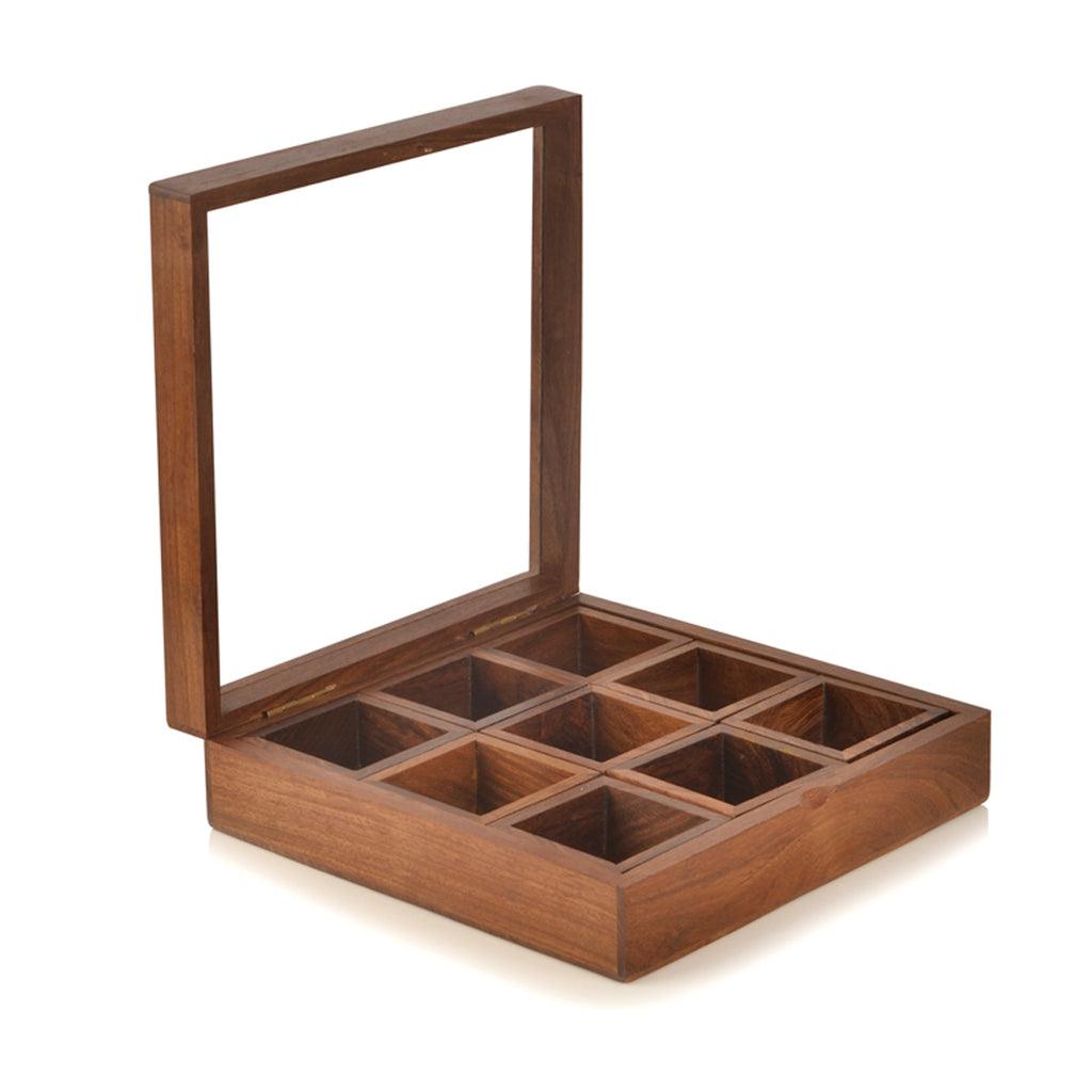 Spice Box With Container & Spoon In Sheesham Wood