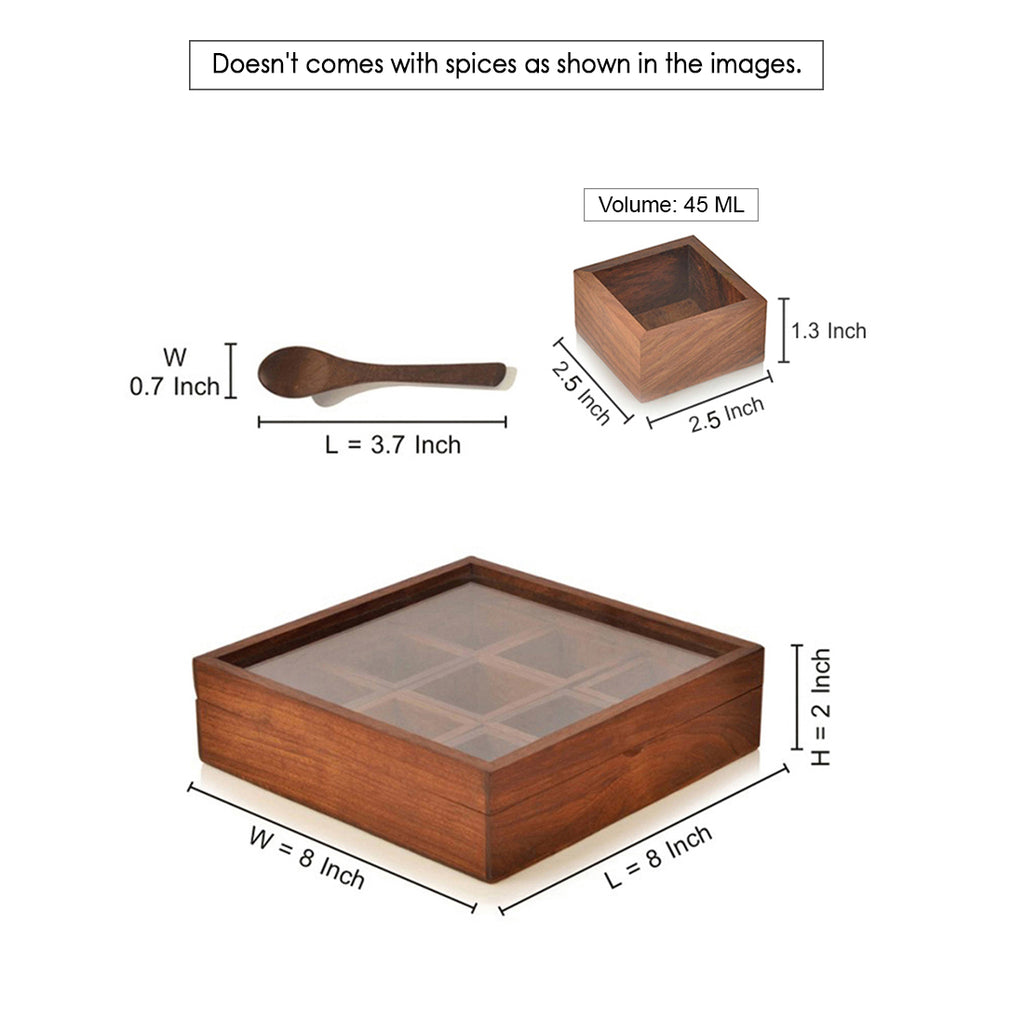 Spice Box With Container & Spoon In Sheesham Wood