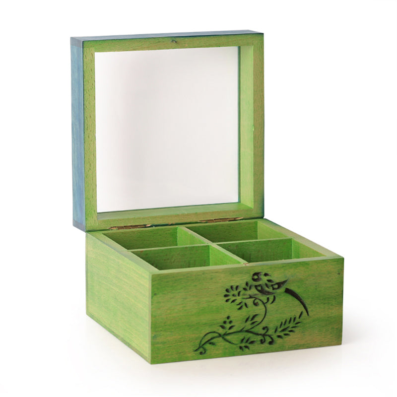 Bird Collection Wooden Tea Box cum Multi-Utility Box