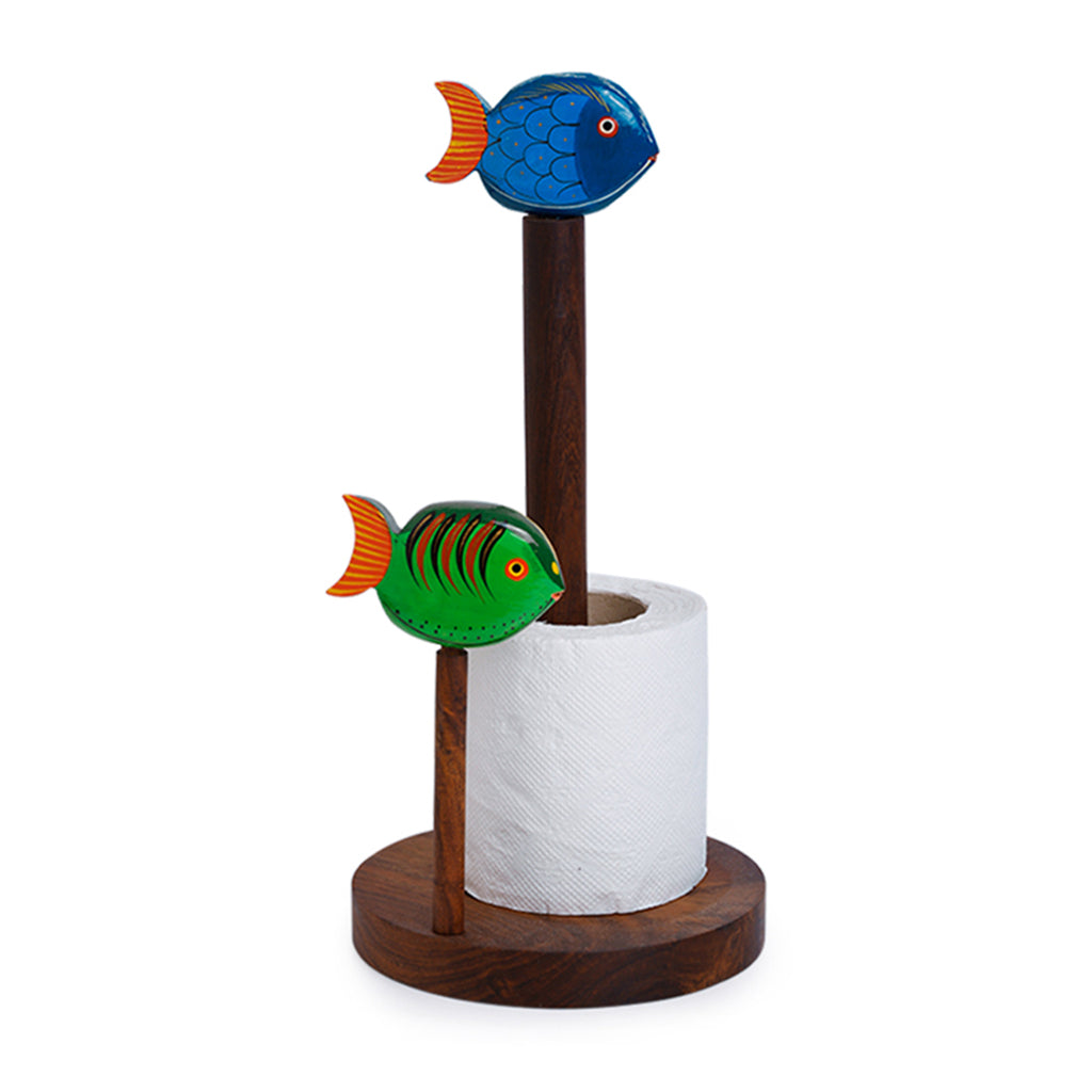 Hand-Painted Fishes Napkin Holder In Sheesham Wood