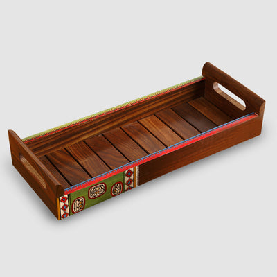 'Paints & Planks' Warli Hand-Painted Tray In Sheesham Wood