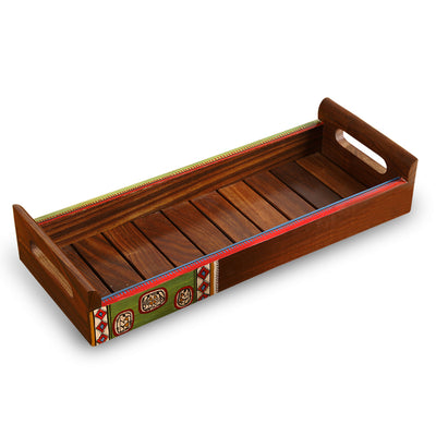 'Paints & Planks' Warli Hand-Painted Tray In Sheesham Wood