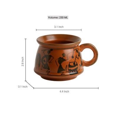 'Rejoice In Red-Mud' Warli Hand-Painted Tea & Coffee Cups In Ceramic (Set Of 6)