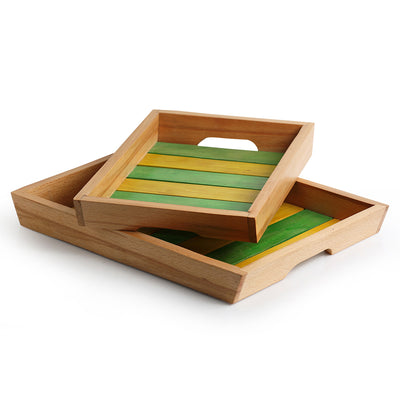 'Spring for Two' Handcrafted Multicoloured Wooden Serving Trays (Set Of 2)