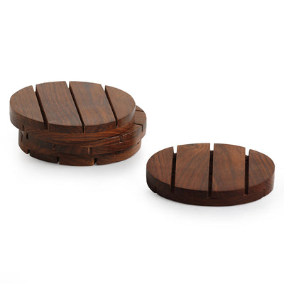 'Wood-rounds' Handcrafted Coasters In Sheesham Wood (Set Of 4)