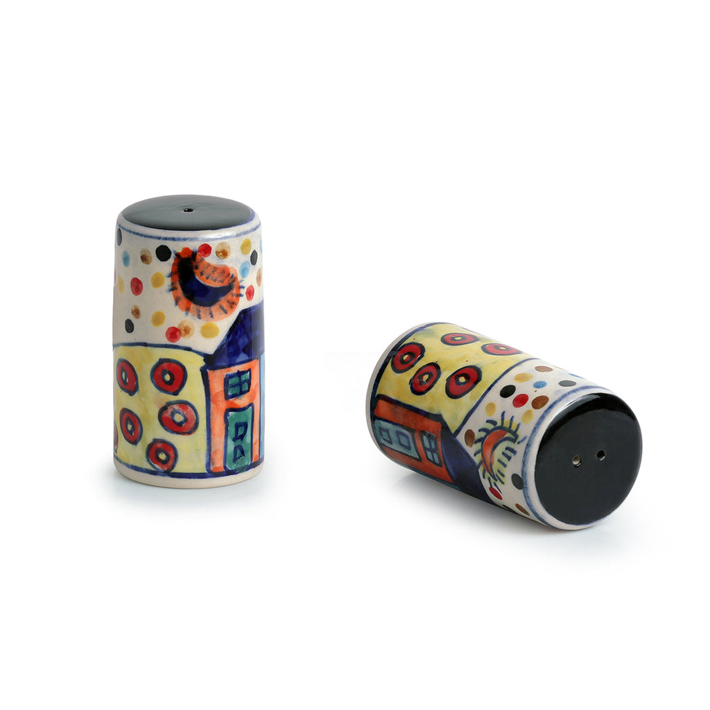 Hut Handpainted Salt & Pepper Shaker Set In Ceramic