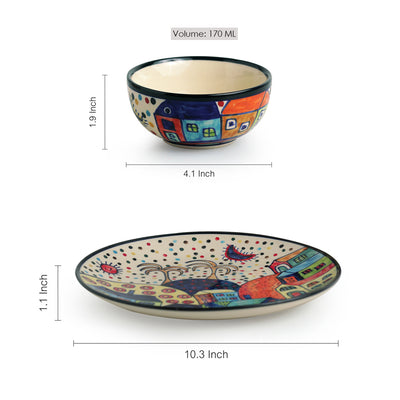 'The Hut Platter Pack' Hand-Painted Ceramic Plate With Serving Bowls Set