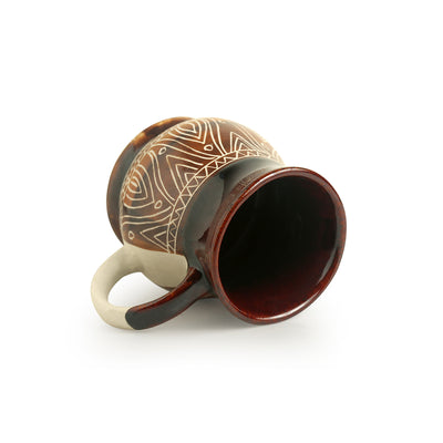 'Cocoa & Fire Carvings' Studio Pottery Tea & Coffee Mugs In Ceramic (Set Of 2)